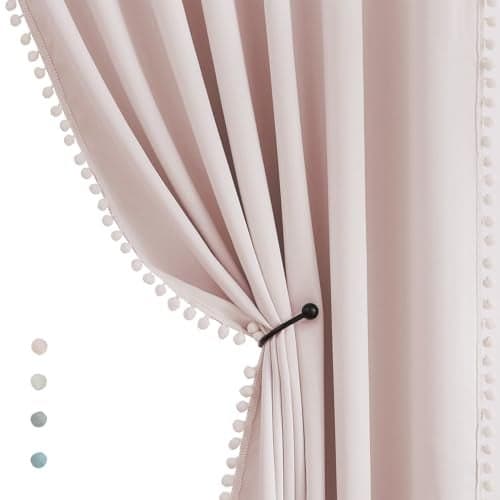 Treatmentex Pom-Pom Pink Half-Blackout Curtains 45'''' Short Window Curtain Set for Girls Baby Nursery Room Darkening Drapes 2 Panels Rod Pocket,Adult