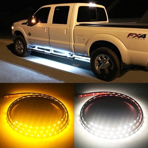 Fuguang 2PCS 70inch IP68 Truck LED Board Running Lights Side Marker Flexible Step Strip Lights White & Amber Turn Signal Combo Kit (IP68)