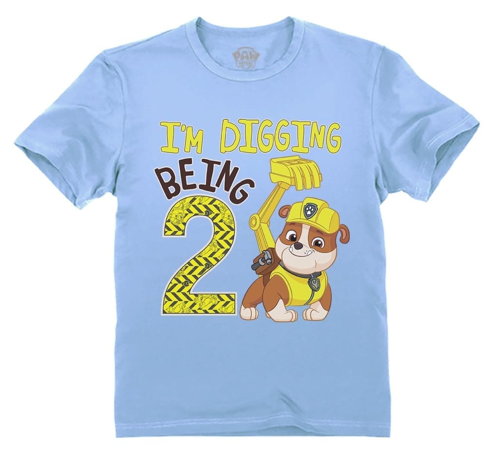 Paw Patrol Digging Being 2 T-Shirt - Rubble 2nd Birthday Shirt for Toddler Boys - Cute Construction Theme Gift