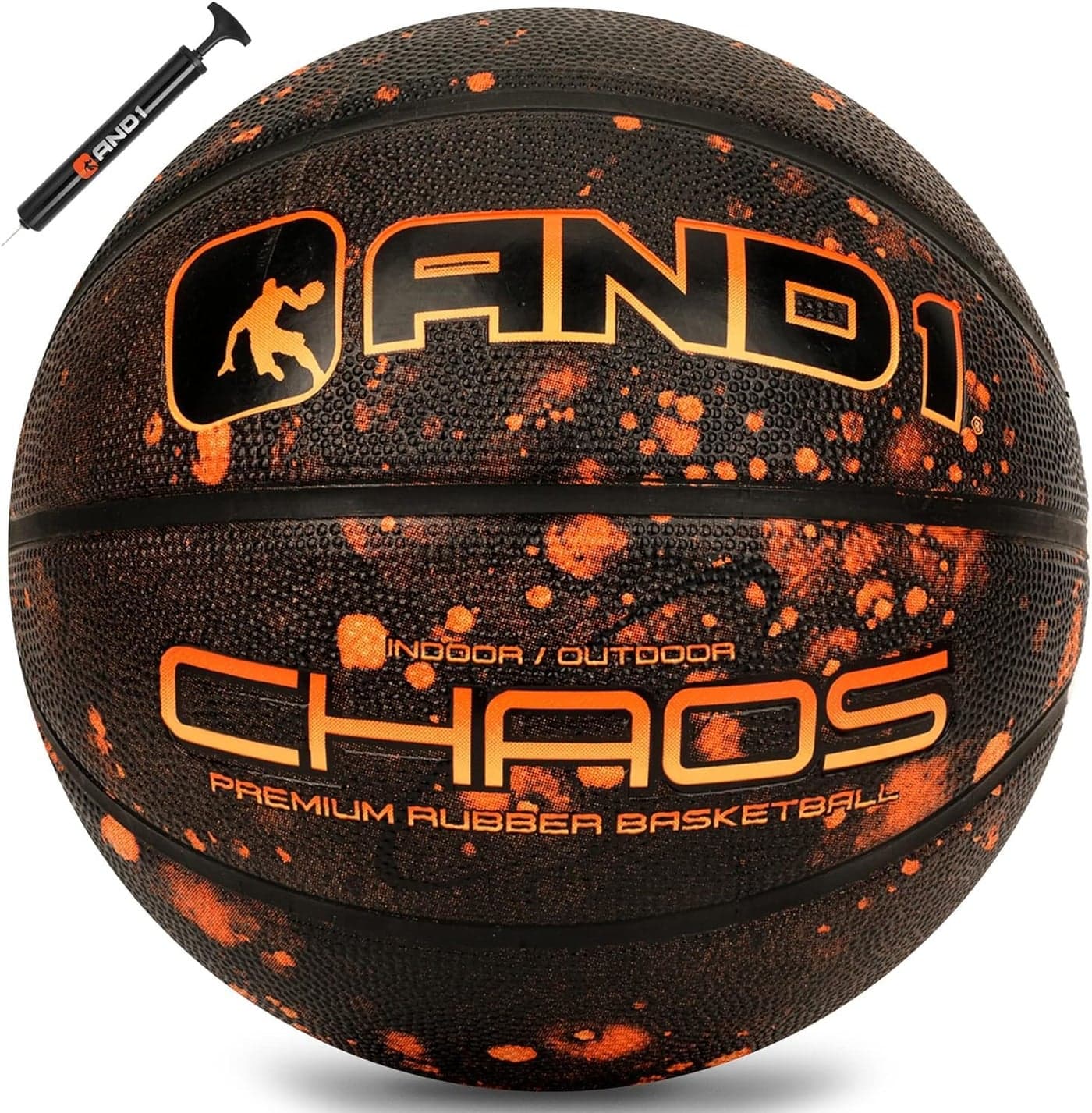 AND1 Chaos Basketball: Official Regulation Size 7 (29.5 inches) Rubber - Deep Channel Construction Streetball, Made for Indoor Outdoor Basketball Game (Meteorite)