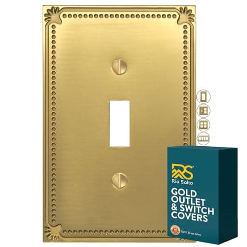 Rio Salto Toggle Light Switch Cover Plate Flip Switch Outlet Covers Light Switch Cover Decorative Wall Plates Brushed Brass Gold Metal Architectural Beaded — Pearl Collection Midsize 5.00" X 3.13"