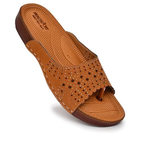 HEALTH FIT Extra Super Soft Ortho Care Diabetic & Orthopedic Slippers/Doctor Chappal & Ultra-Lightweight Stylish Footwear for Women's 677-TAN-8