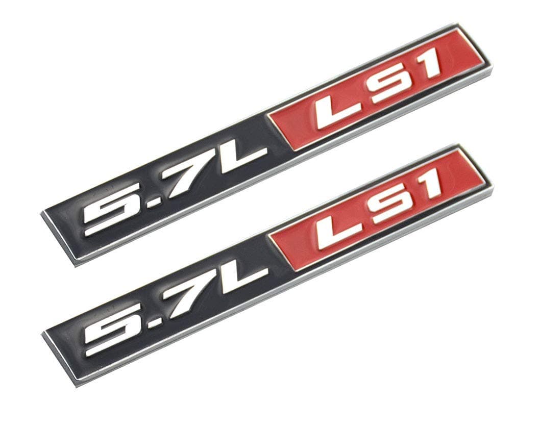 2pcs 57L Liter LS1 Real Aluminum Engine Hood Emblem Badge Nameplate Crate Replacement for Pontiac Trans Am Firebird WS6 Chevy Corvette C5 ZR1 Camaro Holden Special Vehicles HSV Red