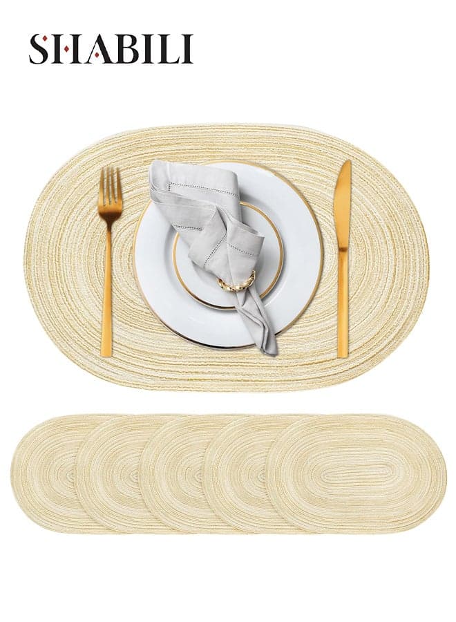 6PCS PVC Oval Place Mats Placemats Table Mats Coasters, Heat‑Resistant Easy‑Clean Minimalist Weave Protects Kitchen & Dining Table, Soft Durable Design Adds Elegant Touch to Home (BEIGE)