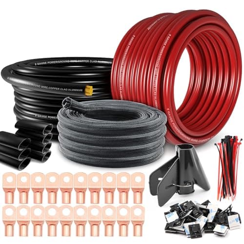 1/0 Gauge Wire(20ft Each - Red/Black) Copper Clad Aluminum CCA Automotive Wire with 40ft 1/2" Cable Sleeve - Ideal for Car Audio, Solar, Auto, RV, Marine Power & Ground Cables