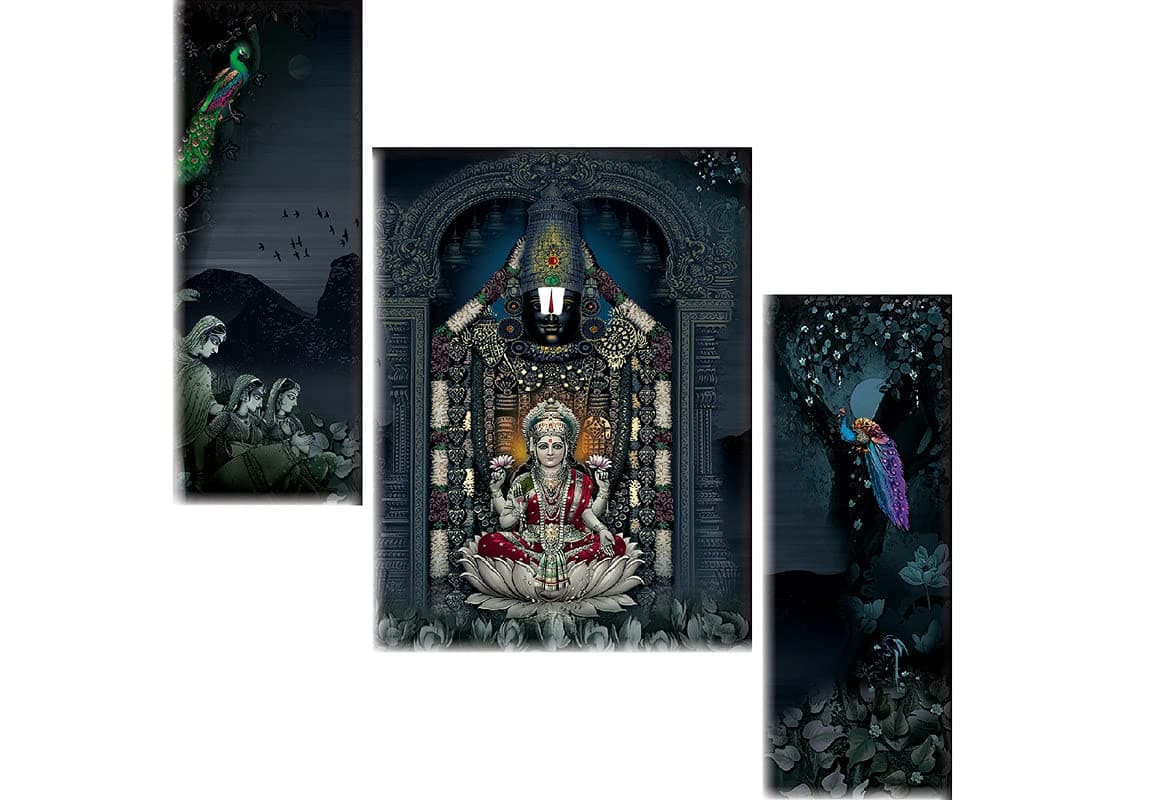 SAF paintings Set of 3 Radhe Krishna UV textured self adeshive Painting 18 Inch X 12 Inch SANFJM31976