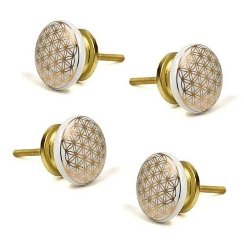 SHWETAIL Ceramic Knobs Drawer Pulls for Cabinets and Cupboards (38mm, Gold) - Pack of 4 (Gold 3)