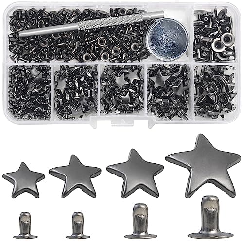 YORANYO 200 Sets Leather Rivets Kit Mixed Sizes Star Studs for Clothing Fabric Gunmetal Rivets With Crafting Tool for Repair Decorate Jackets Shoes Bags Belts Purse