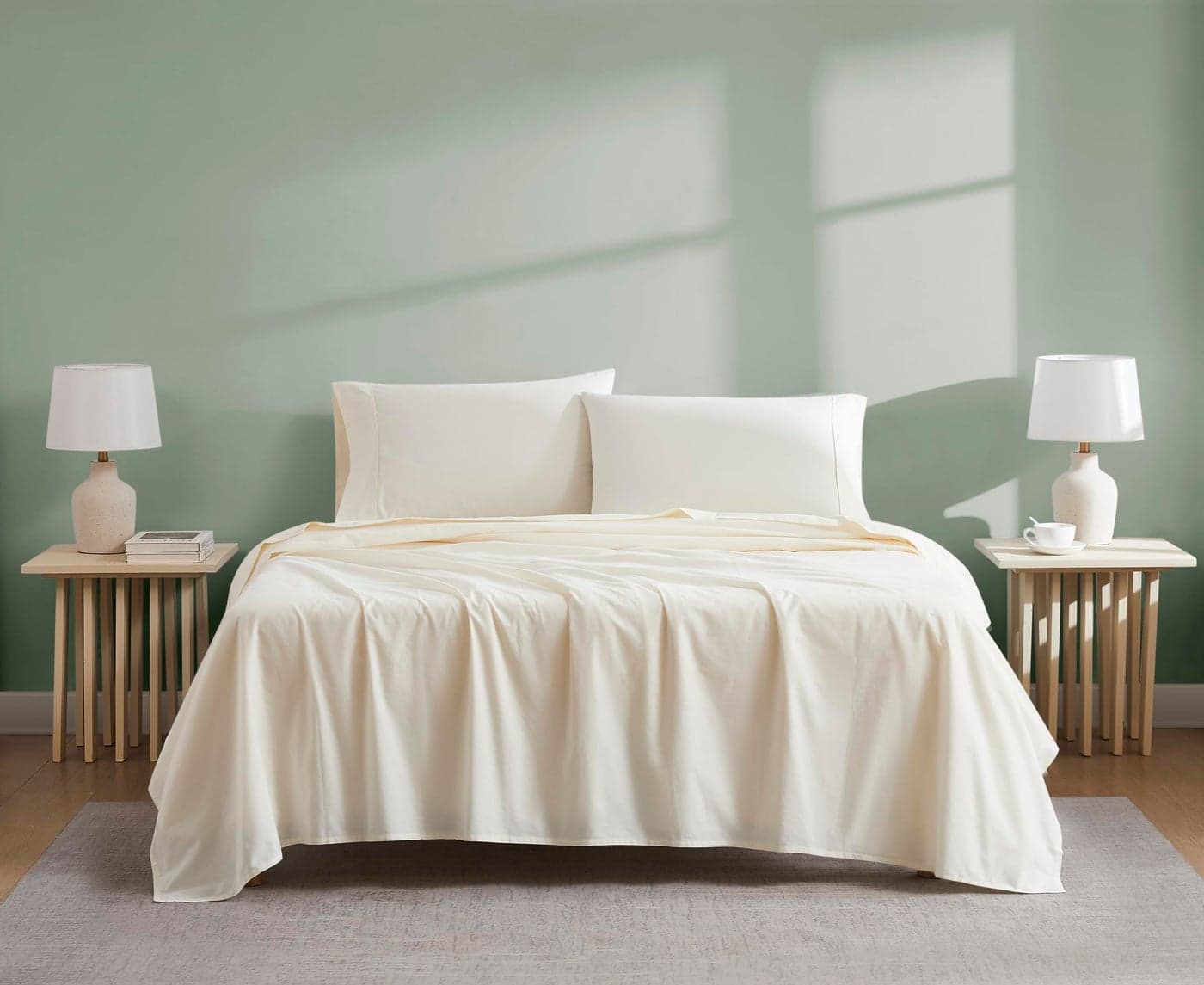 Linen Closet Luxury Cotton 300 Thread Count Organic Cotton 4Piece Sheet Set King Fresh Ivory