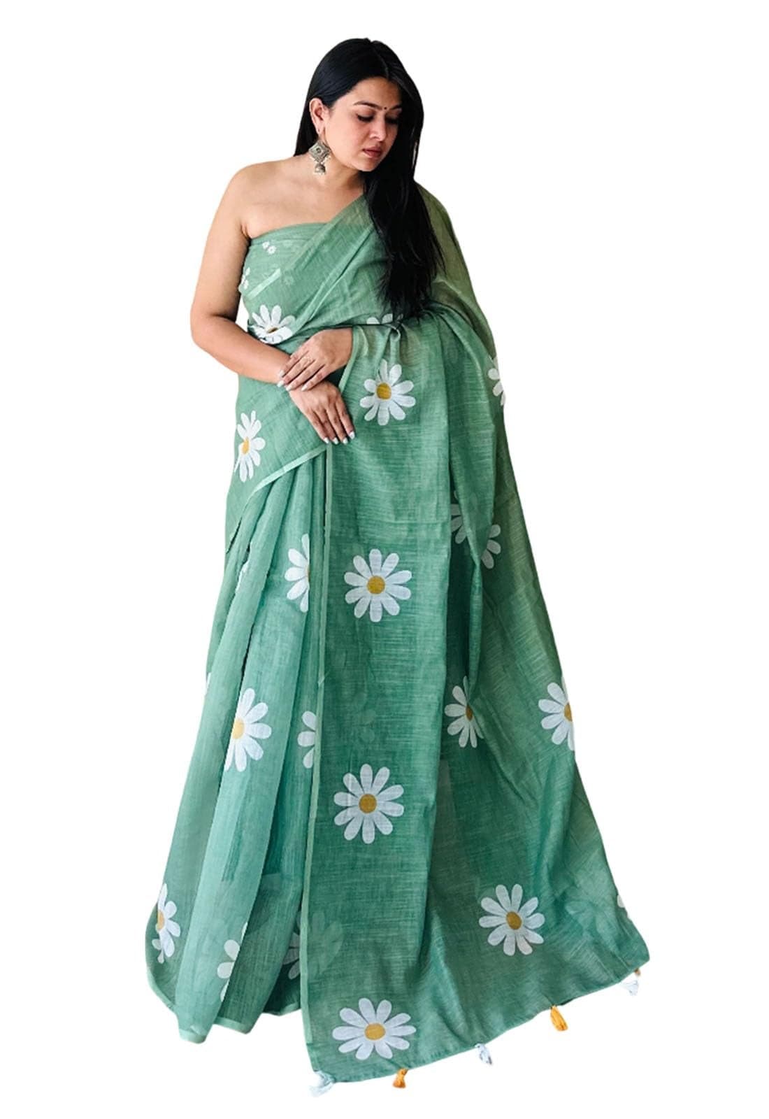 Yashika Women's Georgette Floral Printed Saree With Unstitched Blouse Piece |saree for Women | New Sari | Latest Saree_AZ-YS-OG1-GENDA FOOL GREEN