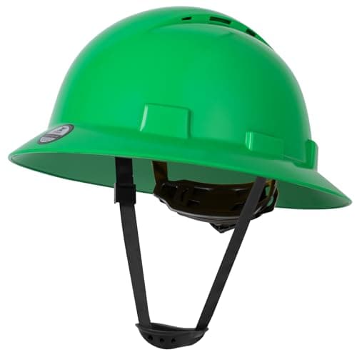 Zeluga 15-437 HDPE Full Brim Hard Hat, Construction Safety Helmet with Vented Holes, 6 Point Adjustable Ratchet Suspension, Meets ANSI/ISEA Z89.1, Green