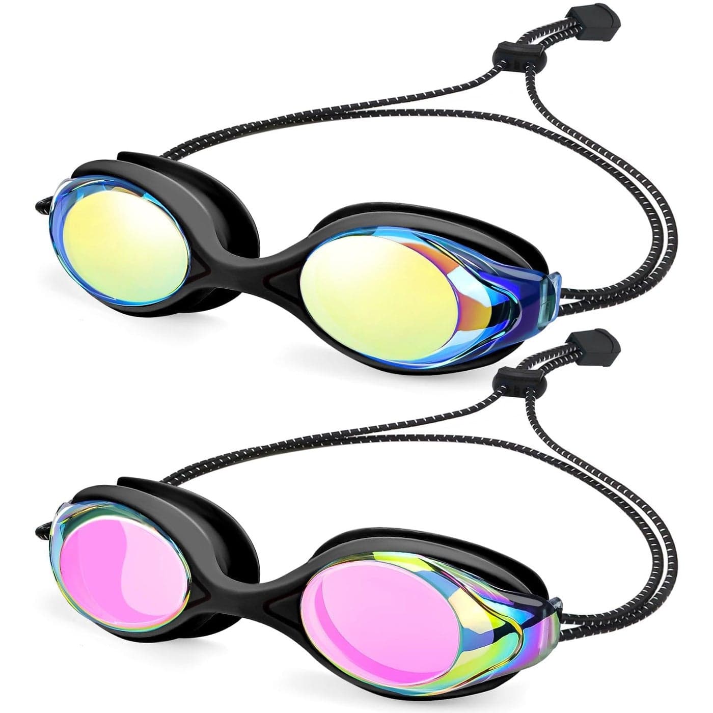 Vvinca 2 Pack Bungee Strap Kids Swim Goggles No Hair Pulling AntiFog Adjust Goggles for Kids 416 Teens Youth