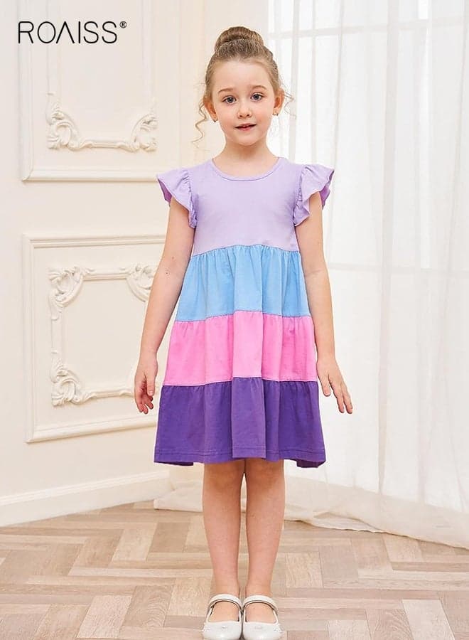 Girls Summer Frock with Delightful Tiered Design, Ruffle Sleeve A-Line Dress, Casual Stylish Sundress for Girls, Suitable for Daily Wear or Any Occasion