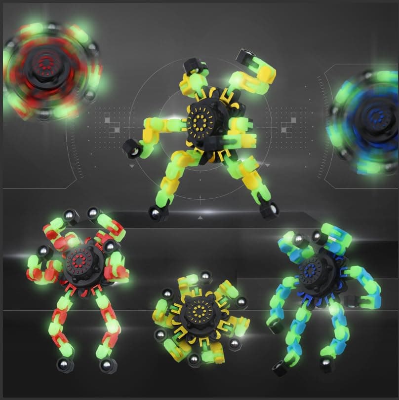 8Pcs Fidget Spinners Glow in The Dark Fingertip Gyro DIY Deformable Robot Funny Sensory Fidget Toys Decompression Spinner Birthday Gifts Classroom Prizes Party Favors for Kids Adults