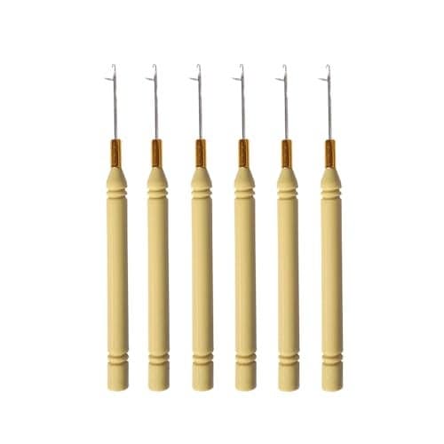 6 Pcs Pulling Hook Needle Crochet Latch Hook Needle Hair Extensions Loop Tool for Silicone Link Rings Beads and Feathers Extensions