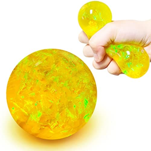 Yellow Glitter Stress Balls Fidget Toy Squishy Balls for Kids Stretch and Pull Squishy Squeeze Ball Stress Relief Gifts for Boys Girls and Adults Ideal for Autism ADD ADHD
