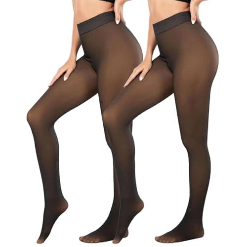 Wearslim Thermal Leggings for Women, Winter Wear Fleece Lined Translucent Warm Tights for Workout & Yoga, Soft Fur Semi Opaque Woolen Leggings - (Size: 26 to 34) Inch - Coffee Black - Pack of 2