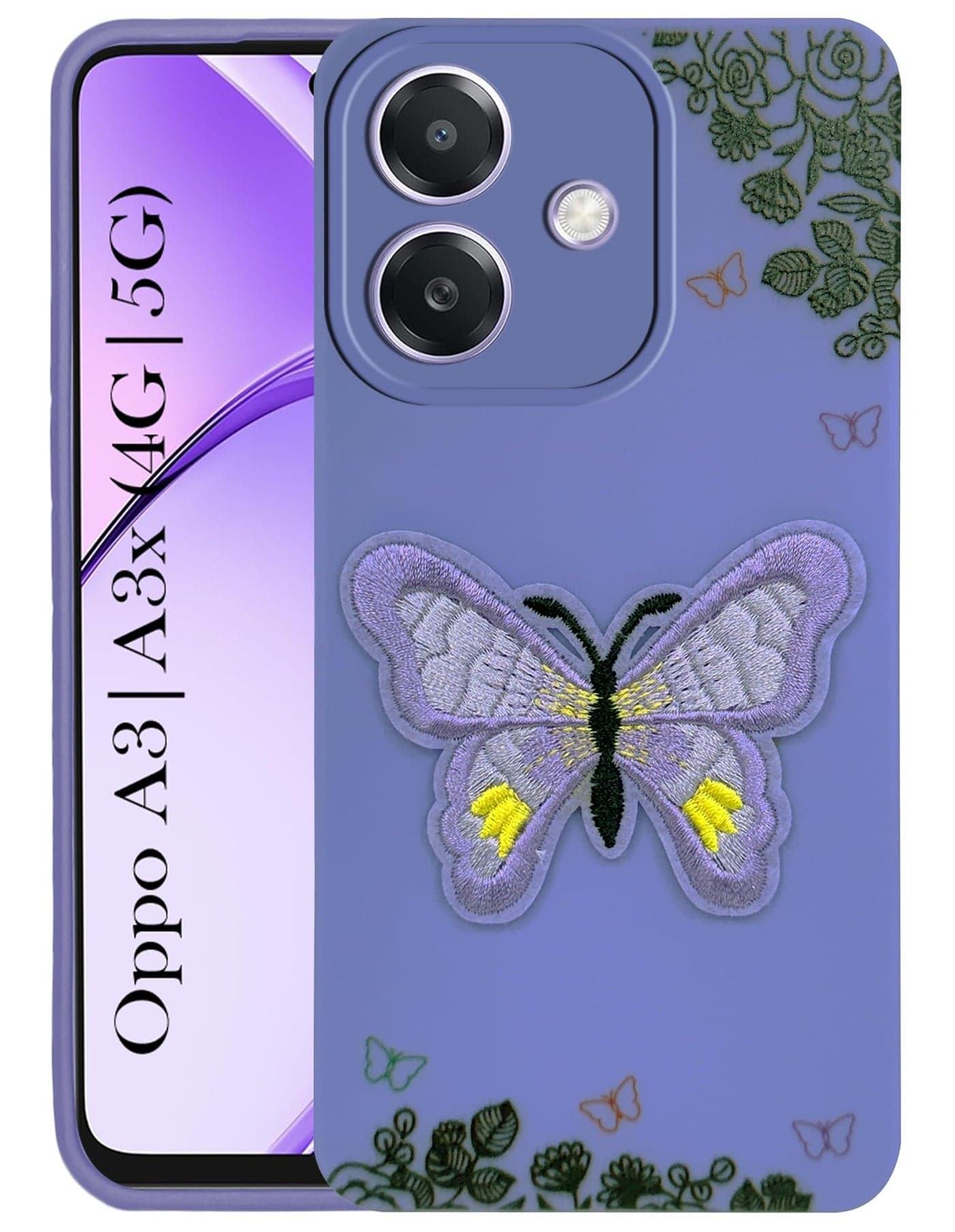 Jkobi Back Cover Case for Oppo A3X (4G/5G) | Oppo A3 5G (Soft Butterfly Embroidery | Women Teen Girls | Camera Protection| Matte Silicone)
