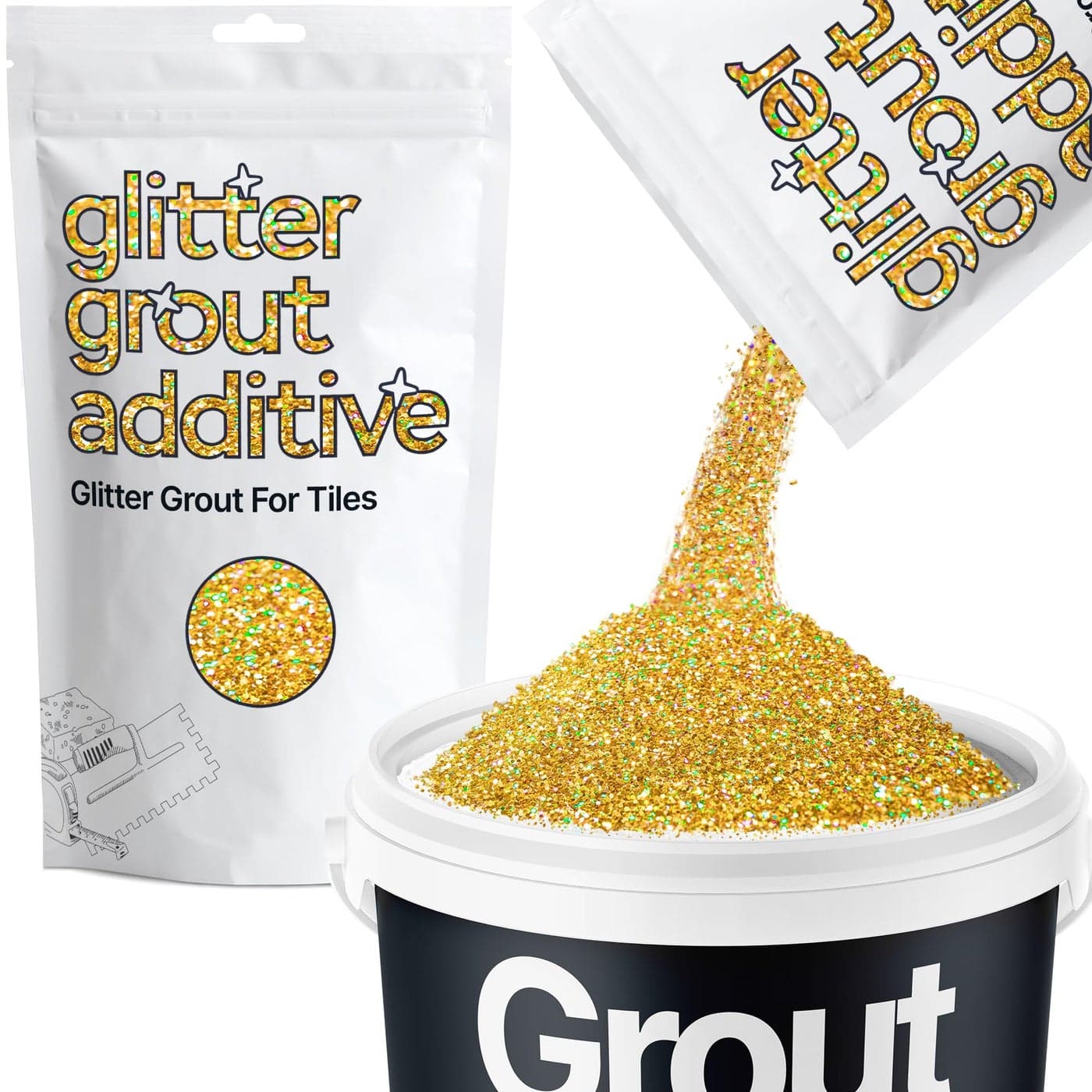Hemway Glitter Grout Additive add Sparkle to Mosaic Tiles Bathrooms Wet Rooms Kitchens Tiled Based Rooms and Cement Based Grouts 100g 35oz Gold Holographic