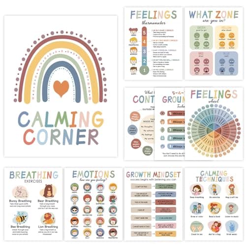 10 Calming Corner Posters for Kids Boho Calm Down Corner Classroom Decorations Mental Health Poster for Toddlers Feeling Charts Poster Kids Educational Posters Classroom Teacher Must Haves for Preschool Wall Art Decorations