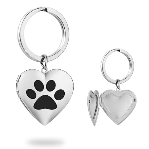 PHOCKSIN Dog Paw Print Locket Keychain Silver Heart Photo Locket Keychains for Women Girls Mothers Day Gifts for Women
