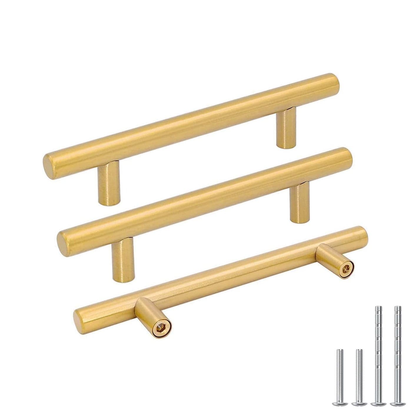 Goldenwarm 2 Pack 4 inch Gold Cabinet Handles Brushed Gold Cabinet Pulls Stainless Steel Drawer Pulls Durable Kitchen Cabinet Handles Bathroom Bedroom Dresser Handles Easy DIY Upgrade