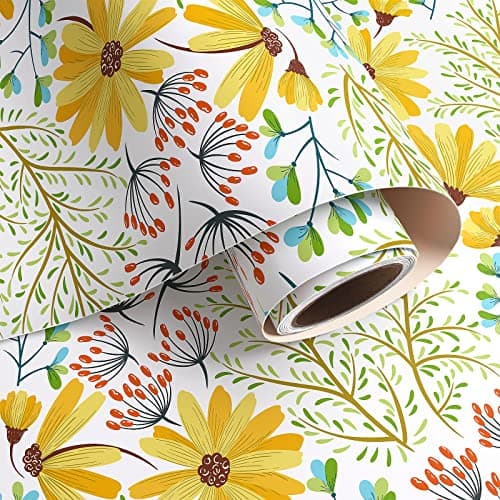 VaryPaper 17.7"x78.7" Bright Floral Wallpaper Peel and Stick Boho Leaf Flower Wallpaper Wall Mural Self Adhesive Removable Decorative Floral Contact Paper for Walls Cabinets Bedroom Bathroom