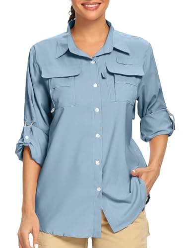 Jessie Kidden Women's UPF 50+ UV Sun Protection Safari Shirt, Long Sleeve Outdoor Cool Quick Dry Fishing Hiking Gardening Shirts (5055 Light Blue 3XL)