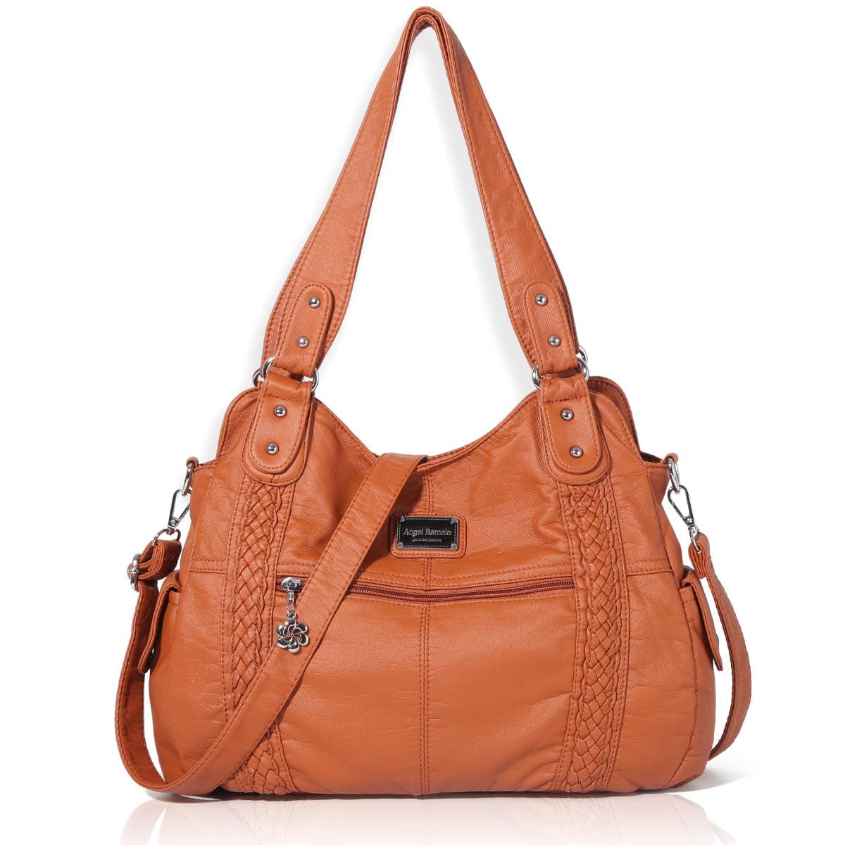 Angel Barcelo Roomy Fashion Hobo Womens Handbags Ladies Purse Satchel Shoulder Bags Tote Washed Leather Bag Brown