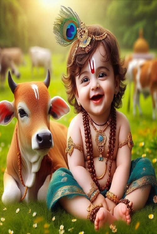 Fliptic Paper Bal Gopal Krishna Photo For Pregnant Women Poster For Decoration Wall S Bedroom, Living Room, And More | Cute Baby Krishna Wall Poster Size: 18X12 Inches Set Of 1 (Design 13)