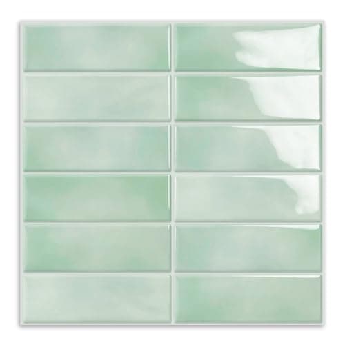 10 Sheet Peel and Stick Subway Kitchen Backsplash Tiles3D Rectangle Waterproof SelfAdhesive Wall Tile Stick on Backsplash for KitchenBathroom and FireplaceLight Green1212