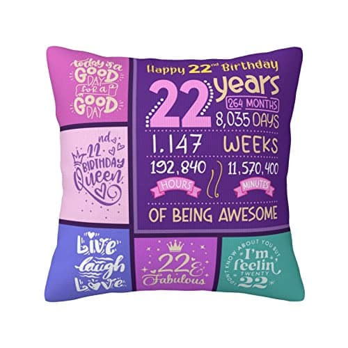 Skizbcw 22nd Birthday Decorations for Women Gifts for 22 Year Old Woman Throw Pillow Covers 18 x 18 Inch