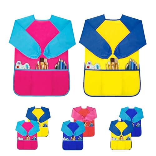 Milifox 2 Pack Kids Art Smock, Toddler Painting Smock,Waterproof Long Sleeve Kids Art Apron with 3 Pockets for Children