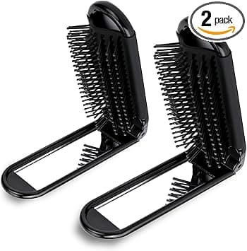 2 Pcs Foldable Hair Brush with Mirror Portable Travel Hair Brush Pocket Size Antistatic Mini Hairbrush Small Compact Massage Comb Hair Styling Tools for Women Girls Home Travel Gym Purse Black