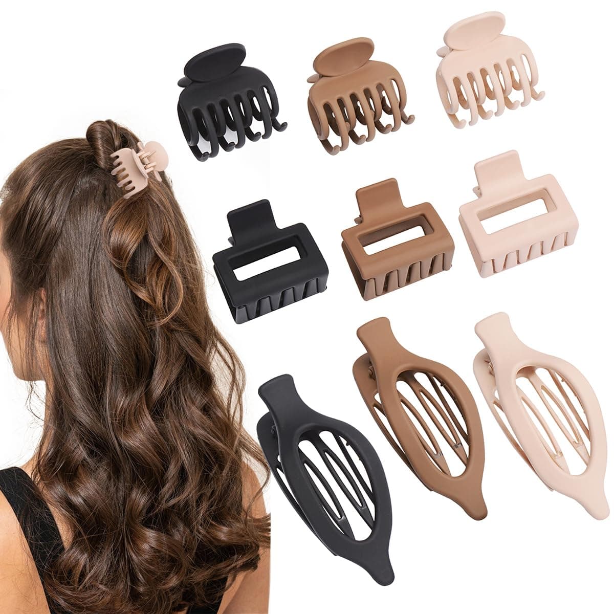 Mehayi 9 PCS Matte Hair Clips Claw for Women Girls 3 Styles Nonslip Small Hold Strong Hold Cute Jaw Clip Barrettes for Thick Thin Long Short Hair Fashion Acrylic Hair Clamps Styling Accessories