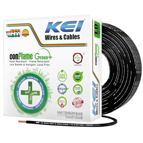KEI CONFLAME GREEN PLUS 1 sqmm 1 Core Copper Heat Resistant Flame Retardant Low Smoke & Halogen - Lead Free House Wire for Domestic & Industrial Electrical Wiring (Black, 90 Meters)
