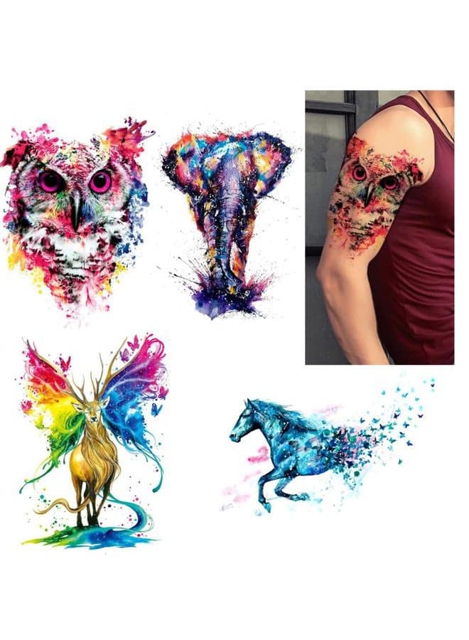 Glaryyears Watercolor Animal Temporary Tattoos for Women Adults, 5 Pack Large Big Fake Creative Tattoo Stickers, Perfectly on Body, Rock Art, Tumblers, Smooth Surfaces