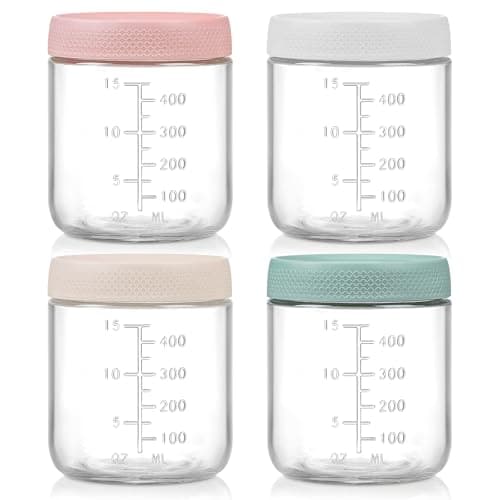 POIKSHARK 4Pack Overnight Oats Containers with Lids16 OZ Wide Mouth Glass Jars with Airtight Lids Mason Jars Glass Food Containers for Snack Spice Sugar Food Prep Yogurt