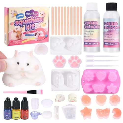 Bounlgsr Taba Squishy Kit Taba Squishy Making Kit for Beginner 7oz 11AB Squishies Gel Set with 10 Mold Guide Flocking Powder for DIY Your Own Squishies for Stress Relief Gift for AdultsKids