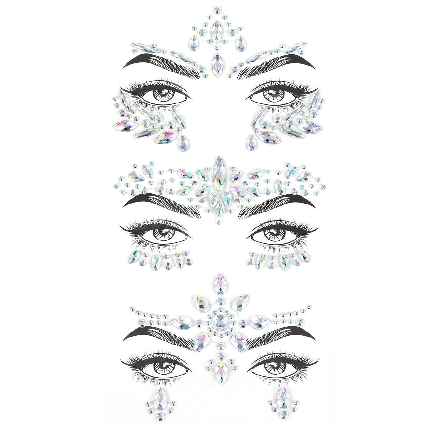 Music Festival Face Jewels 3 Sets Mermaid Face Jewels Stick On Rhinestone Rave Face Gems Glitter Temporary Crystal Stickers Decorations for Christmas Festival Music Carnival Race Party Makeup