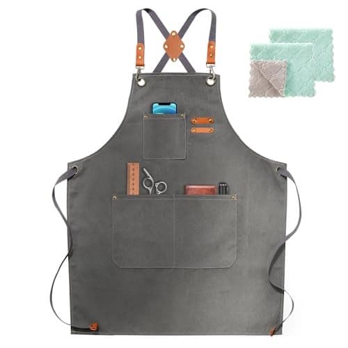 ZOMAO Chef Apron, Apron for Men Women with Adjustable Straps Cotton Canvas Cross Back Adjustable Apron with Pockets for Women and Men(Grey)