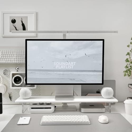 ROCDEER Bamboo Monitor Stand Riser with Acrylic Legs for Desk 315 Inches Desktop Shelf Supports for PC Computer Monitor Laptops Printer Speakers White