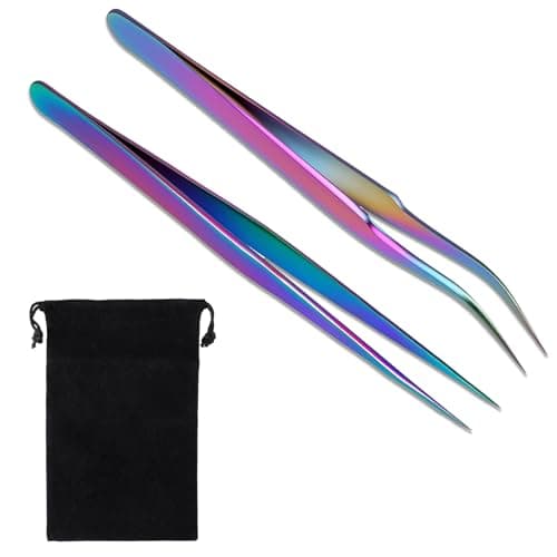 2PCS Sticker Tweezers Tweezers for Crafting Straight and Curved Tip Tweezer Stainless Tweezer for Stickers Eyelash Extensions Precision Electronics Nail Rhinestone Jewelry Scrapbooking Tools