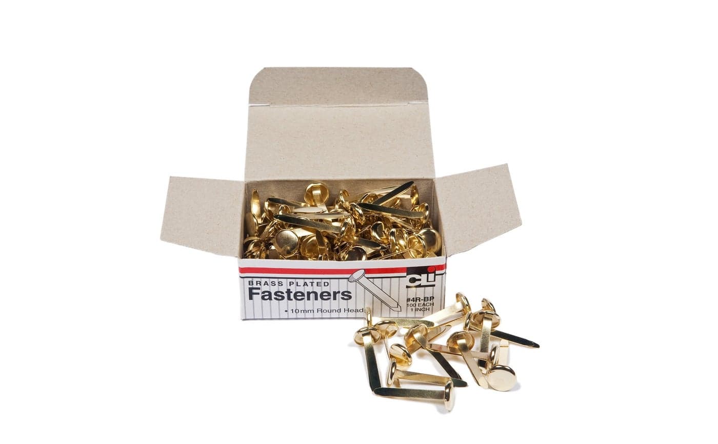 Charles Leonard Fasteners, Round Head, Brass Plated, 1 Inch Shank, 10 MM Head, 100-Pack (4R-BP)