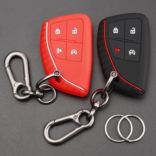 TANDRIVE 4-Button Key Fob Cover for 2023-2025 2026 Chevy Colorado Equinox Silverado GMC Canyon Sierra 2025 Honda Prologue, Silicone, 2-Pack, Black and Red