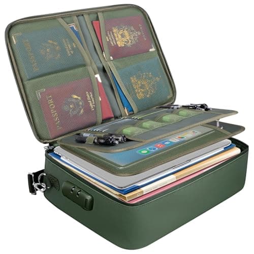 BALEINE Fireproof Document Box with Lock, Portable Fireproof Document Bag Waterproof Fire Proof File Boxes for Documents, File Organizer Box for Important Paperwork (Green, 15''x11''x4'')