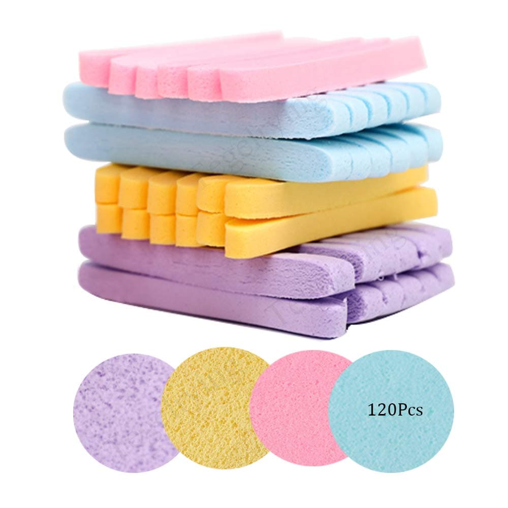 Facial Sponge Compressed120 Count PVA Professional Makeup Removal Round Face Wash Sponges Spa Pads Exfoliating Cleansing for WomenYellowPinkPurpleBlue