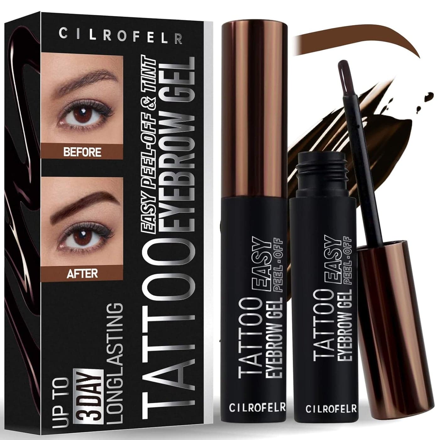 Cilrofelr Tattoo Peel Off Eyebrow Gel Tint Semi Permanent Tattoo Brow Peel Off Tint Gel Last Up to 3 Days Waterproof Transferproof For Fuller Defined Looking Brows Brown 2 Pack