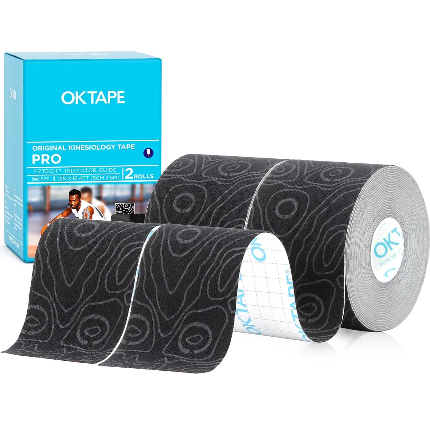 OK TAPE PRO Kinesiology Tape 2inch x Long Roll 16ft Free Cut Tape Elastic Athletic Tape Therapeutic Latex Free 2 Rolls BlackBlack