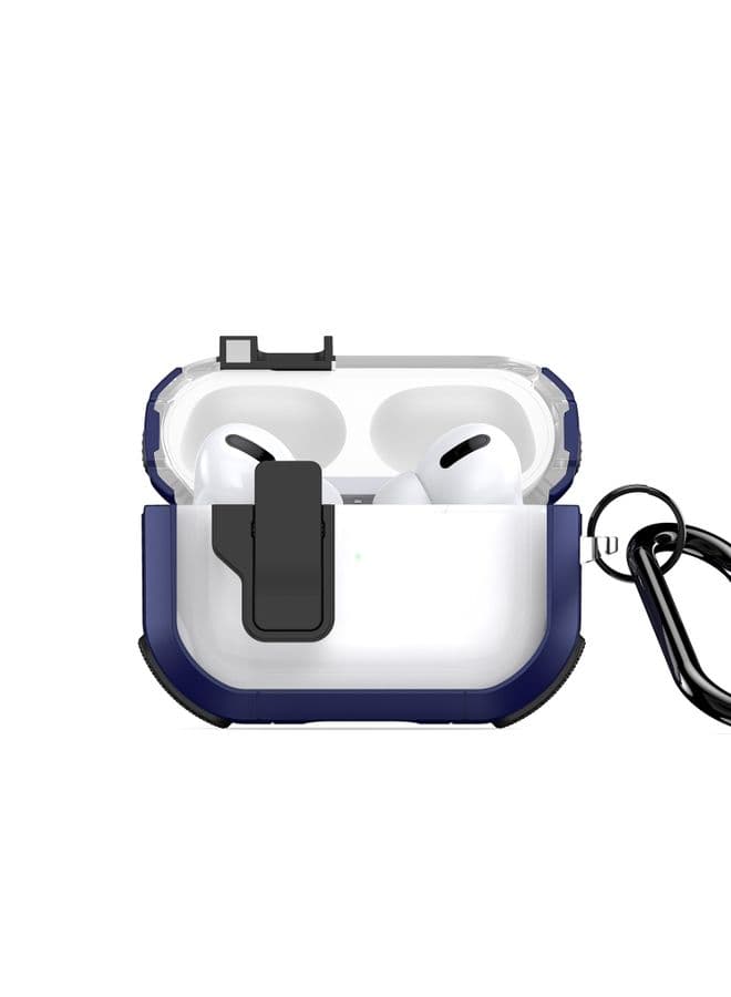 Case Cover For AirPods Pro DUX DUCIS PECN Series Split Two-color Transparent Earphone Case with Hook Blue Black